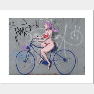 Lady riding a bike Street Art Posters and Art